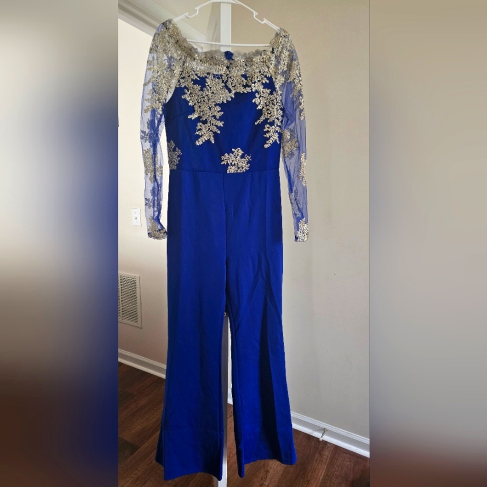 New Blue/Gold Lace Jumpsuit